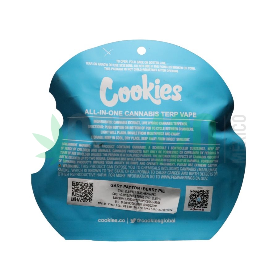 PLUMA WAX COOKIES DUAL CHAMBER GARY PAYTON BERRY PIE BACK